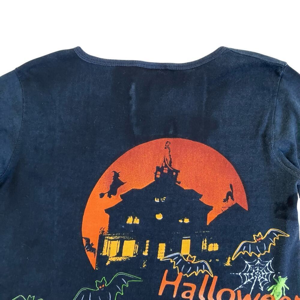 Vintage Jane Ashley Sz M Halloween Shirt Black Orange Beaded Haunted House - Picture 10 of 15